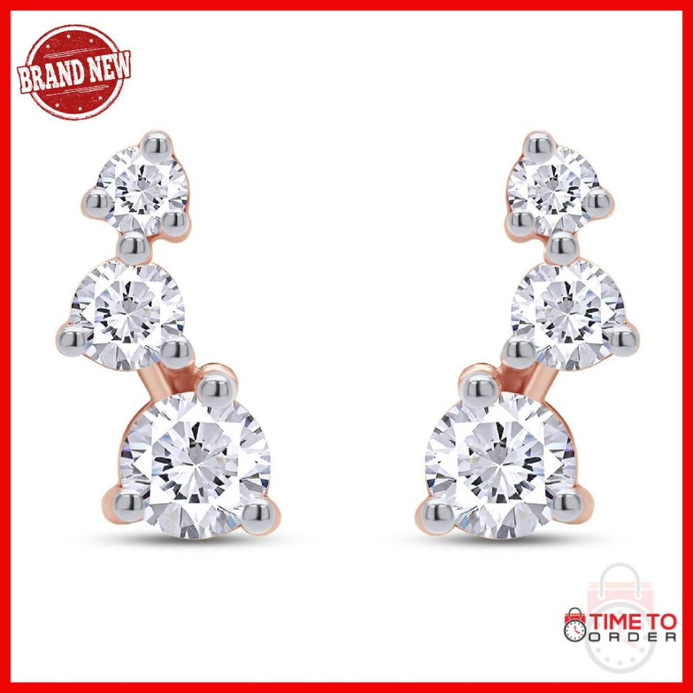 18k Gold Plated Crawler Stud Earrings With Lab Created Stones